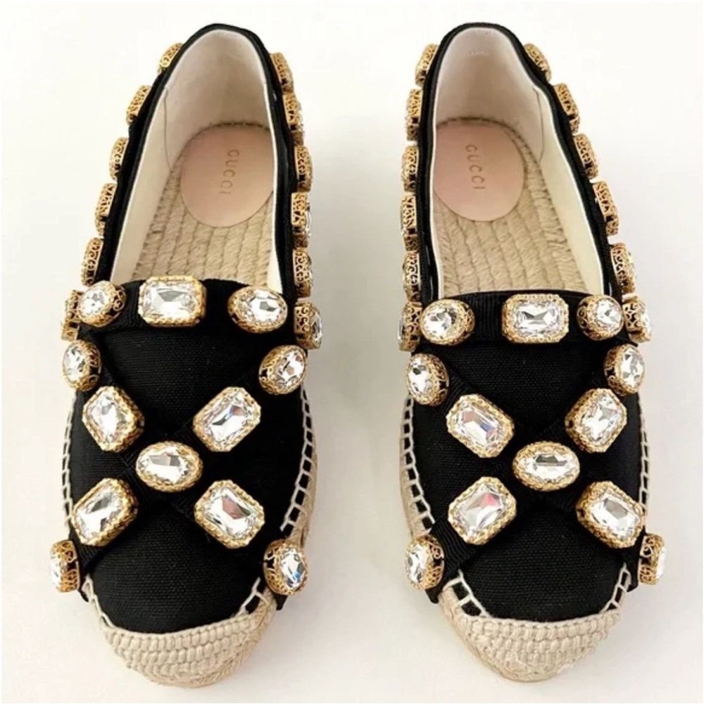 Gucci Pepita Crystal-embellished Espadrilles Black